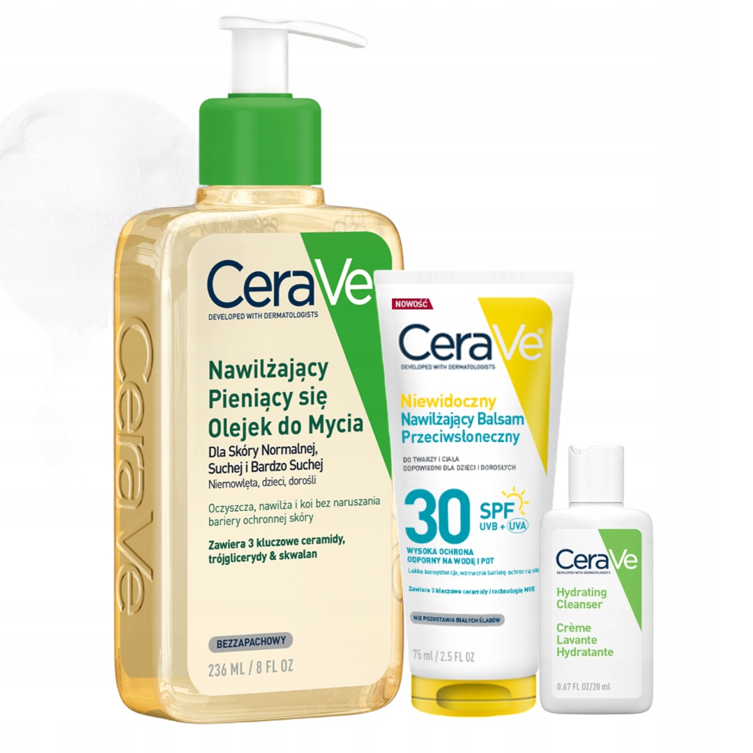 CeraVe Olejek pieniący do mycia 236ml Balsam przeciwsłoneczny SPF30 75ml