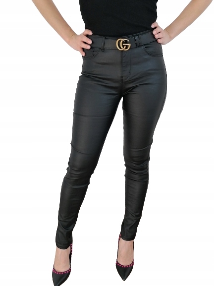 Spodnie Woskowane rurki Skóra Czarne W1 42 / XL Marka inna