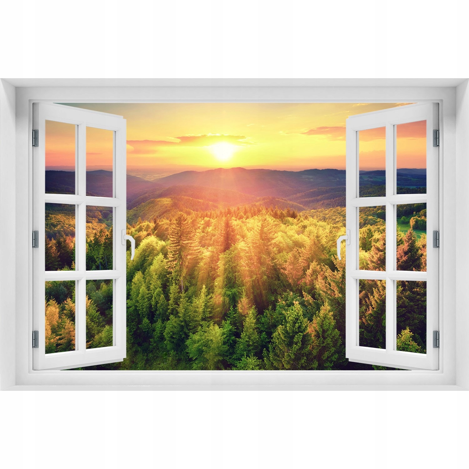 

Naklejka ścienna 3D Okno Las zachód słońca 90x60