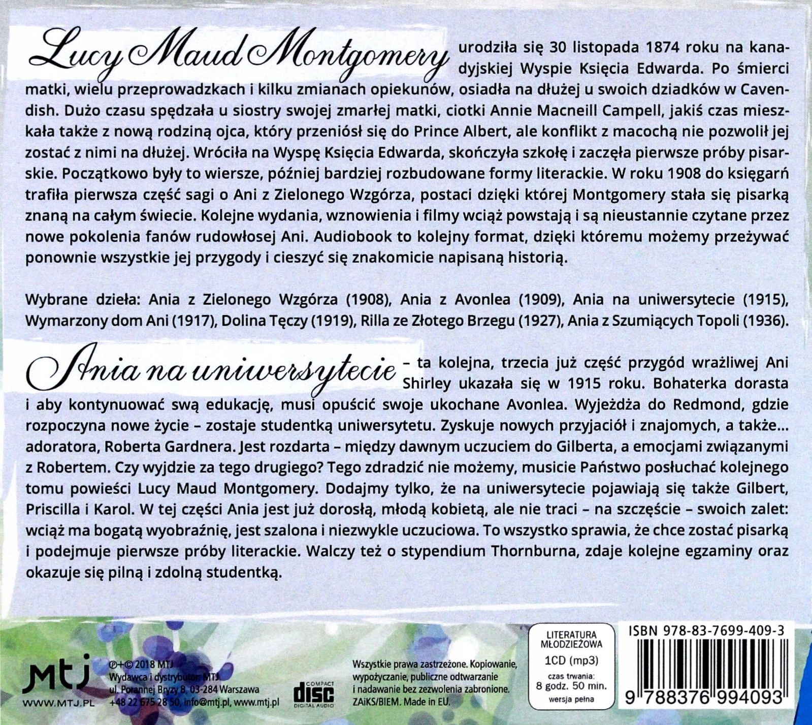 ANIA NA UNIWERSYTECIE - LUCY MAUD MONTGOMERY [AUDIOBOOK] Stan opakowania oryginalne