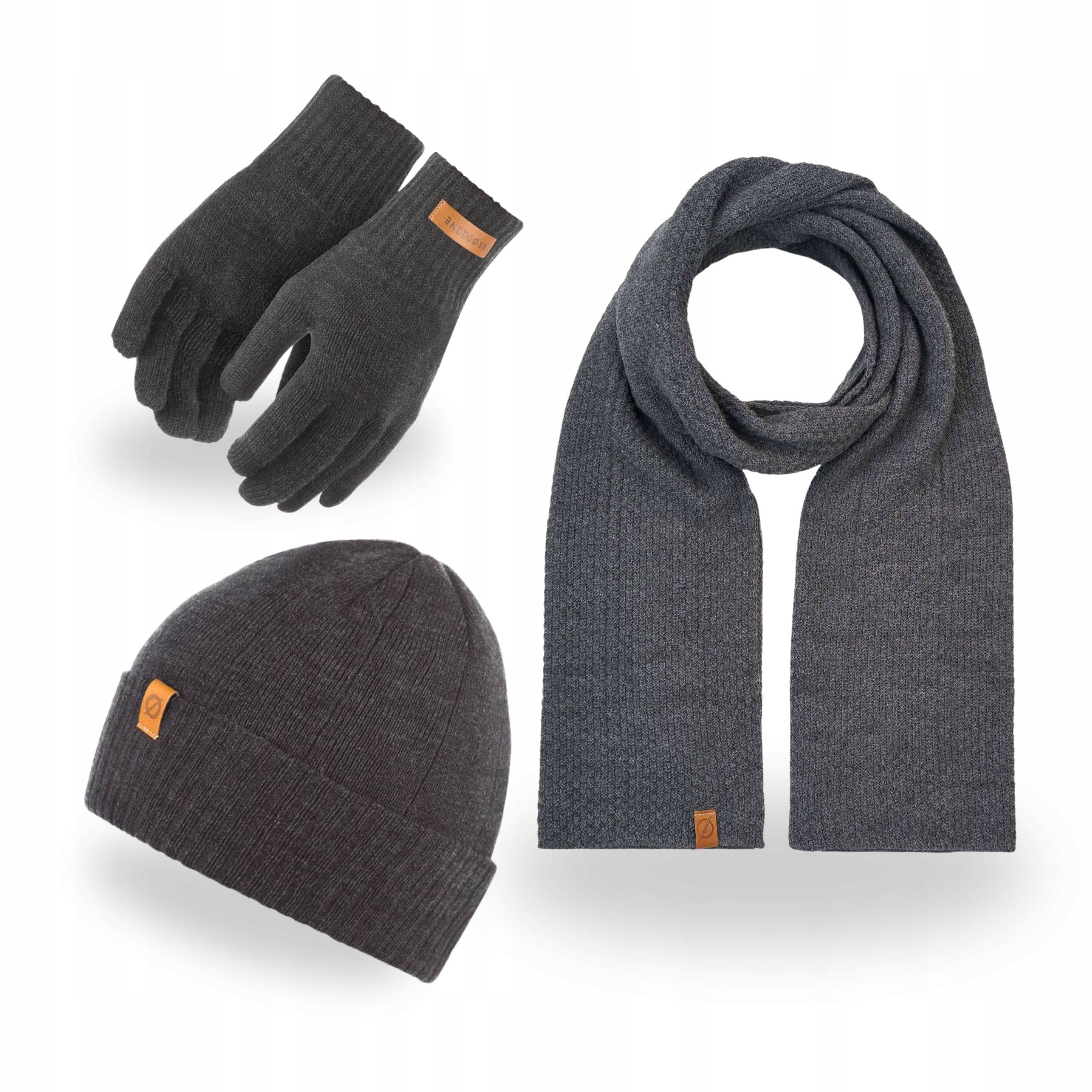 Pánský set Čepice Klasická dlouhá šála Rukavice Brodrene Tmavě šedá