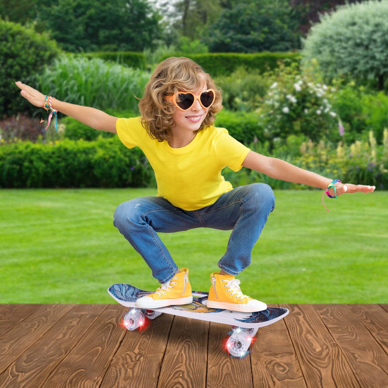 FISZA SKATEBOARD FÜR KINDER MIT GRIFF IM DECK, LEUCHTENDE LED-RÄDER, SOLIDE Marke MalPlay