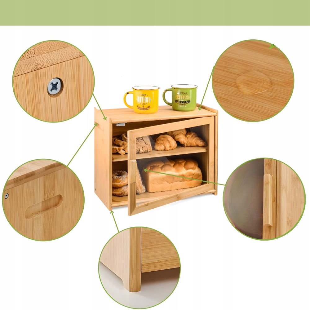 Chlebak bambusowy pojemnik żywność przyprawy półka szafka do kuchni deska Stan opakowania oryginalne