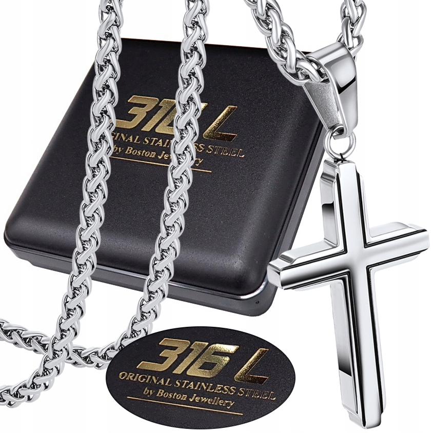 Stříbrný Řetízek S Křížkem Ocel 316L Pěkný Královský Spolt