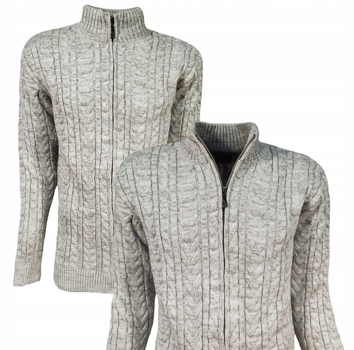 Pánský Teplý Pletený Svetr S Pleteninou, Šedý, Velikost 4XL