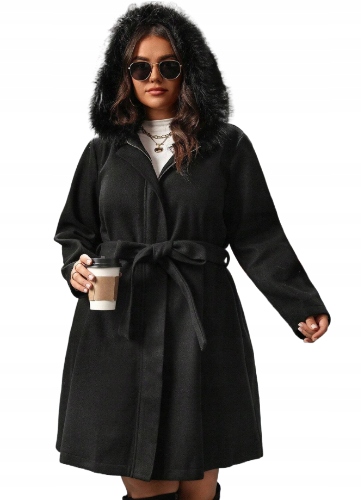 Shein Dámský Černý Kabát Na Klasický Zip Plus Size 44 Lýtkový