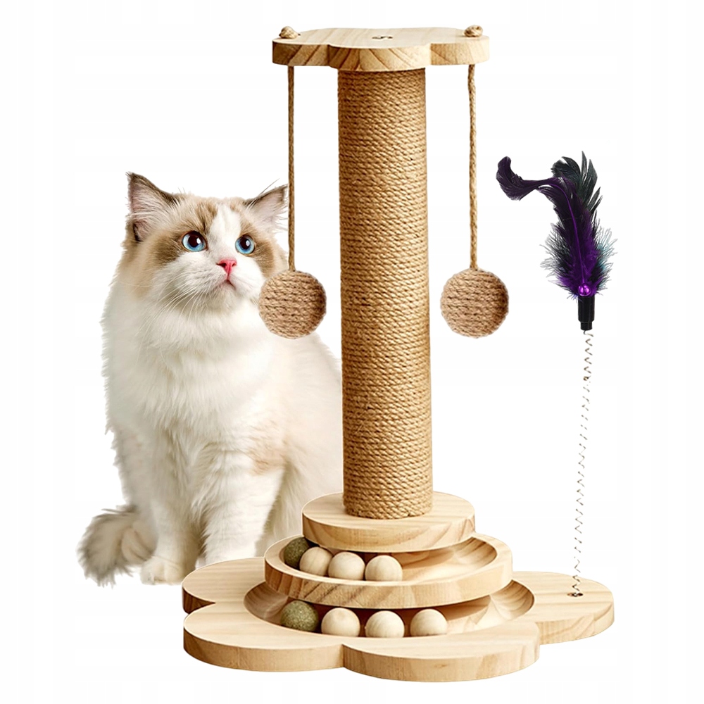 Levně Škrabadlo Pro Kočky Škrabací Sloupek Hračka Masivní Přírodní Dřevo 44,5 CM
