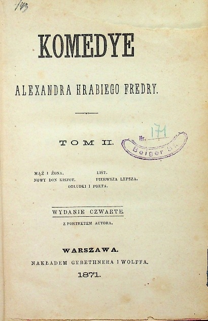 Komedye Alexandra Hrabiego Fredry tom II 1871 r.