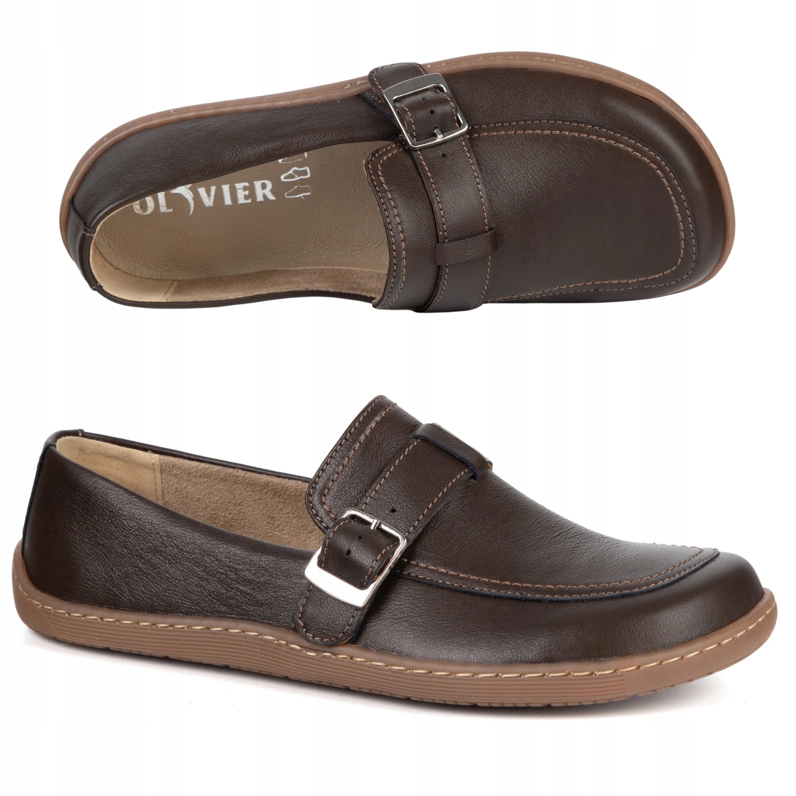 Dámské kožené barefoot boty Olivier Anna spona hnědá 39