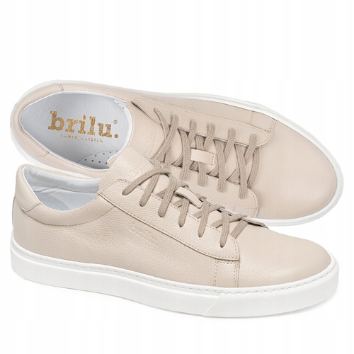 Brilu Polskie Skórzane Sneakersy Trampki Męskie Zack Beżowe 44