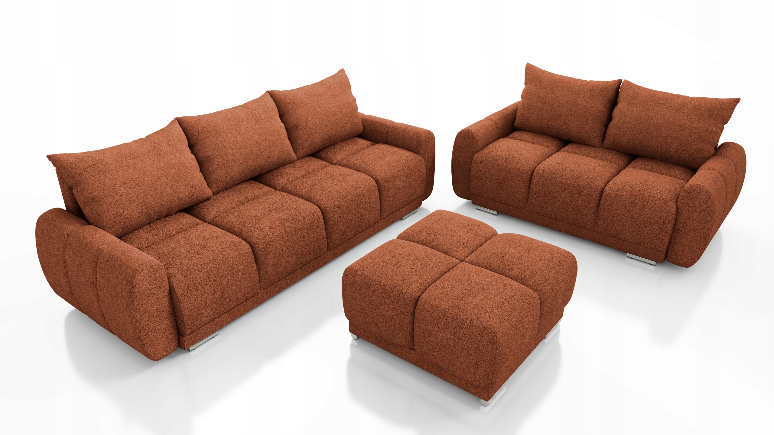 Rudý Komplet Sedacího Nábytku 3+2+1 Rozkládací Pohovka Taburet Honey