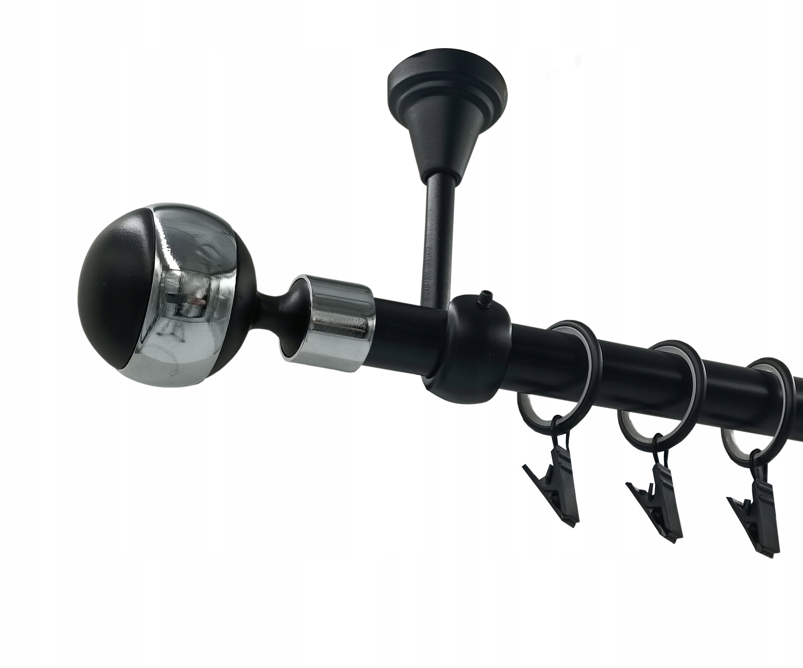 Karnisz pojedynczy METALOWY SUFITOWY 19mm CZARNY MAT 280cm KULA BLACK&CHROM Kod producenta KAR.MET I SUFIT /19/ 280cm CZARNY KULA DUŻA