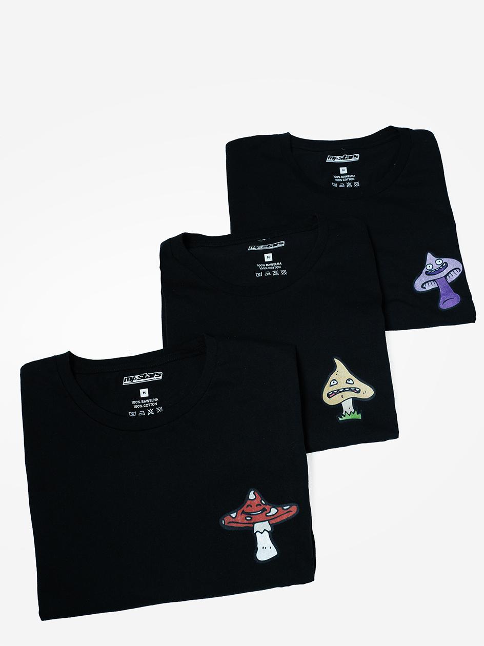 Sada 3 Kusů Černých Pánských Triček Mystars Houby L
