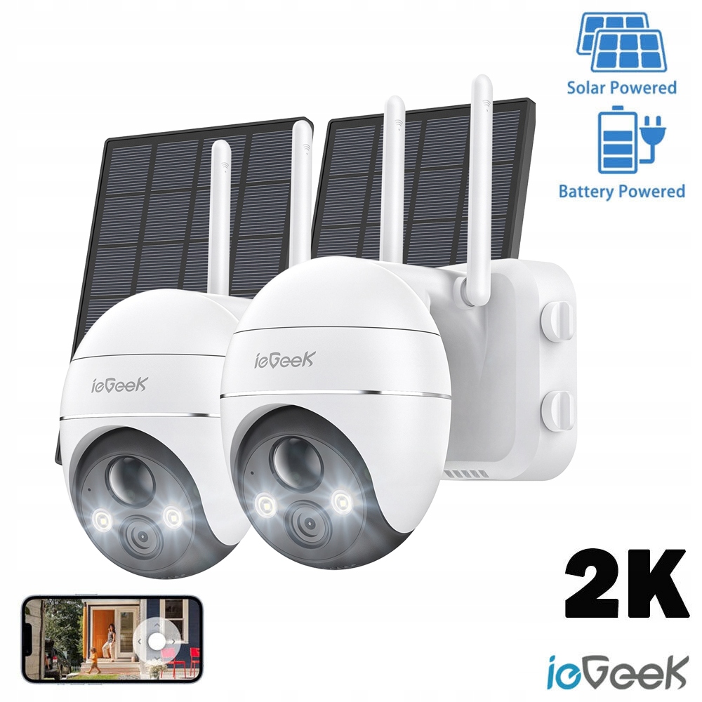 2X Venkovní Solární Otočná Wifi Kamera Na Baterie Se Solárním Panelem