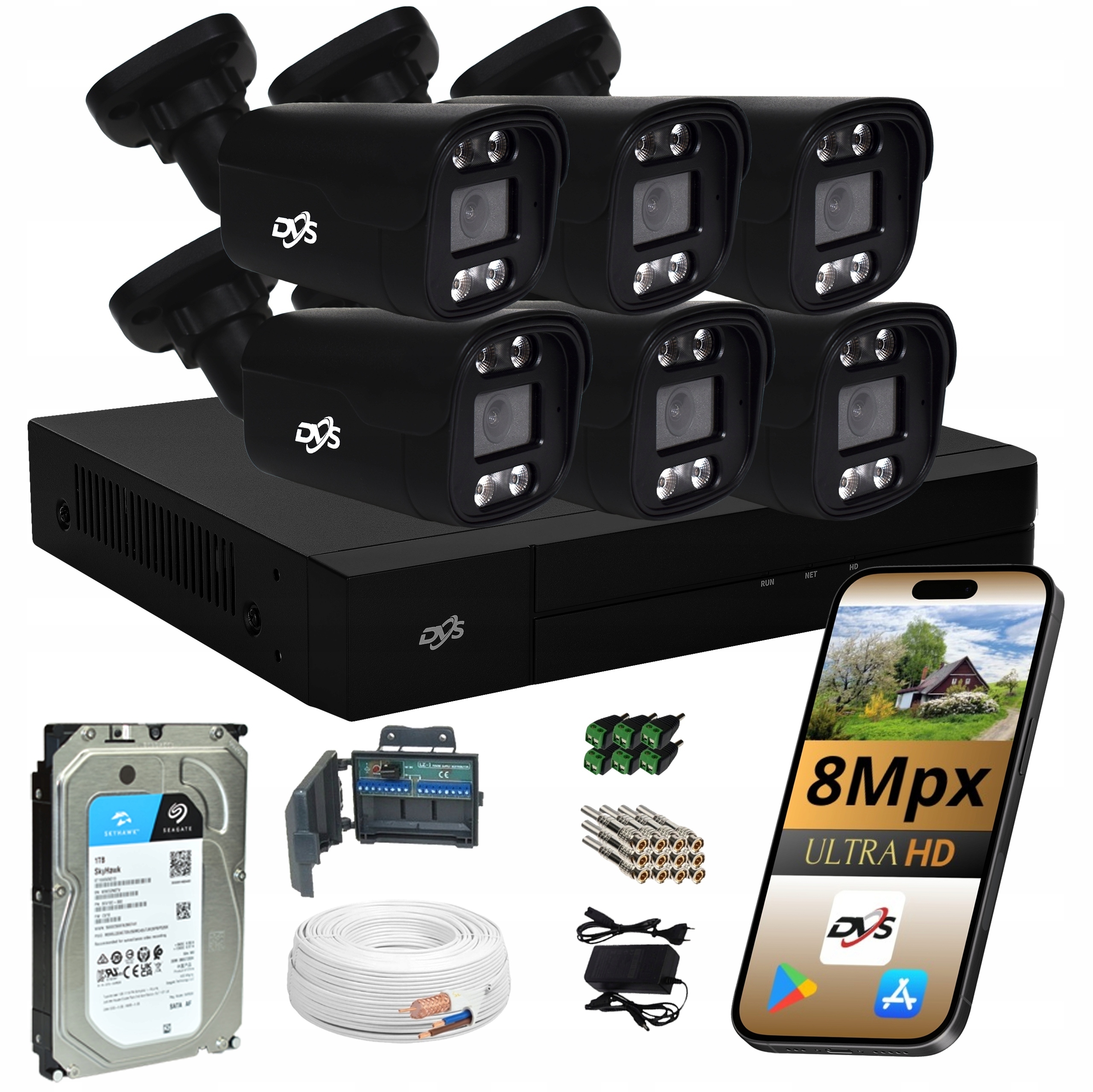 Sada 6 Kamer Pro Monitorování Venkovní Kamery Černé Analogové Dvs Disk 1TB 8MP