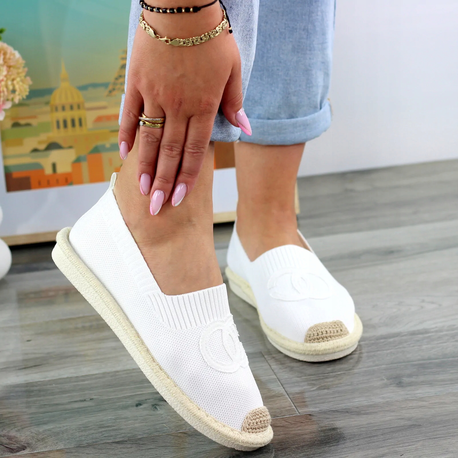 MODNE BIAŁE TENISÓWKI MATERIAŁOWE ESPADRYLE DAMSKIE Z LOGOWANIEM CHANTI 39 Oryginalne opakowanie producenta pudełko