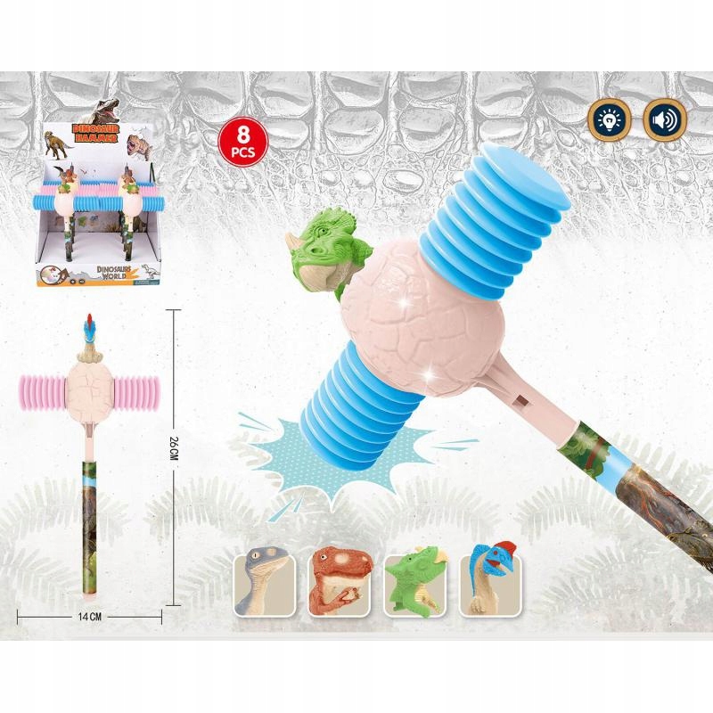 MŁOTECZEK MŁOTEK PISZCZĄCY DINOZAUR-ŚWIECI