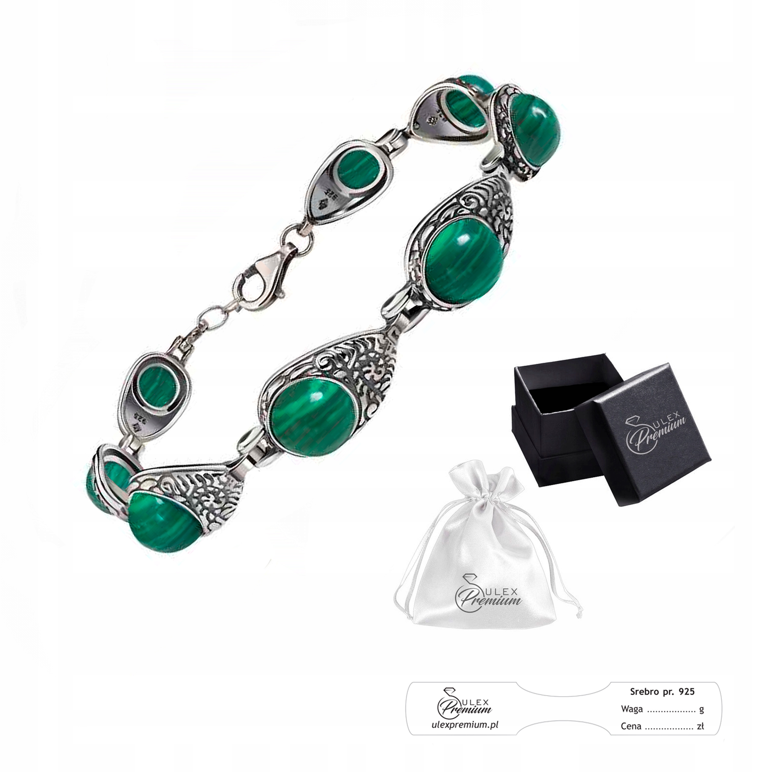 Náramek stříbro ryzost 925 Elegantní náramek s Malachitem jako Dárek