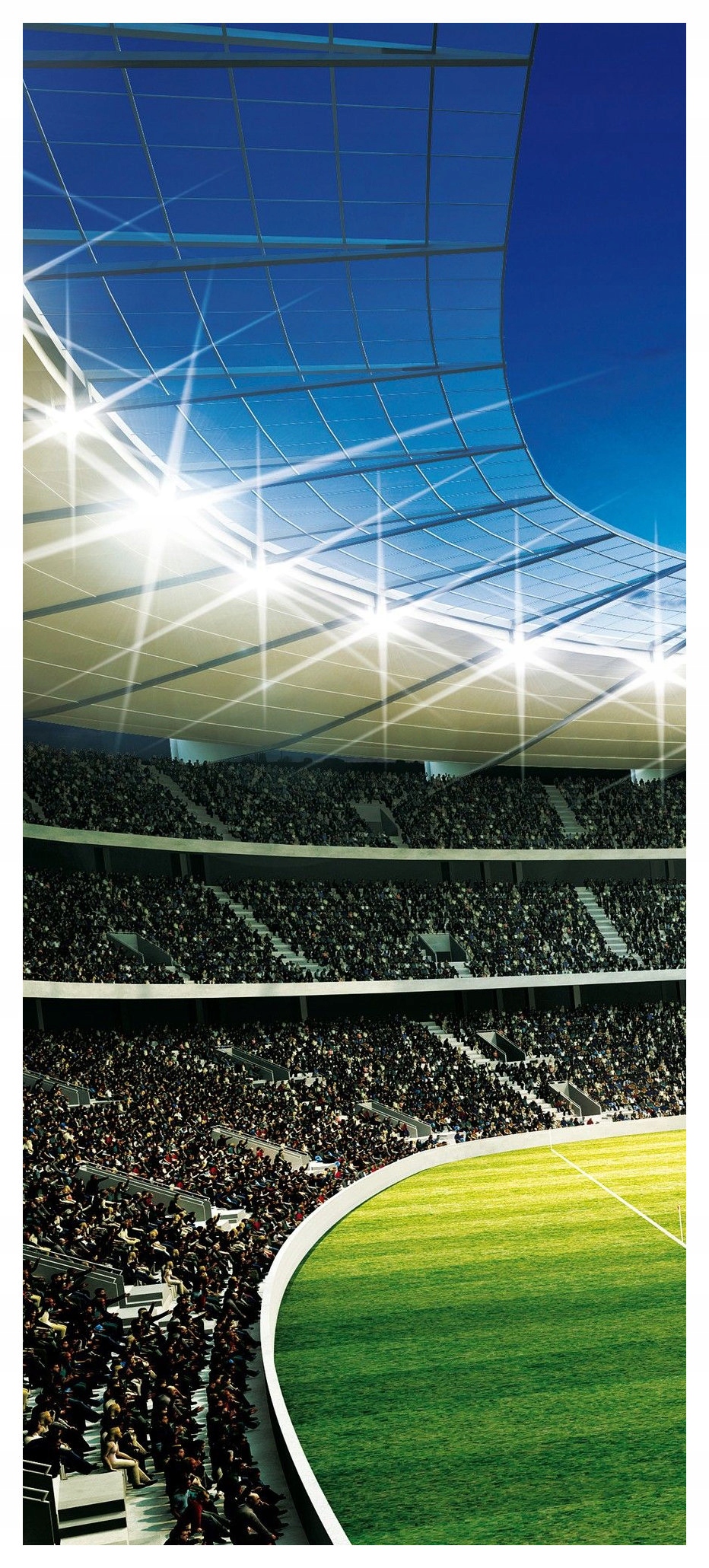 Samolepka Fototapeta Fotbalový stadion Zeleň tribuna světle modrá Rozměry 91x211