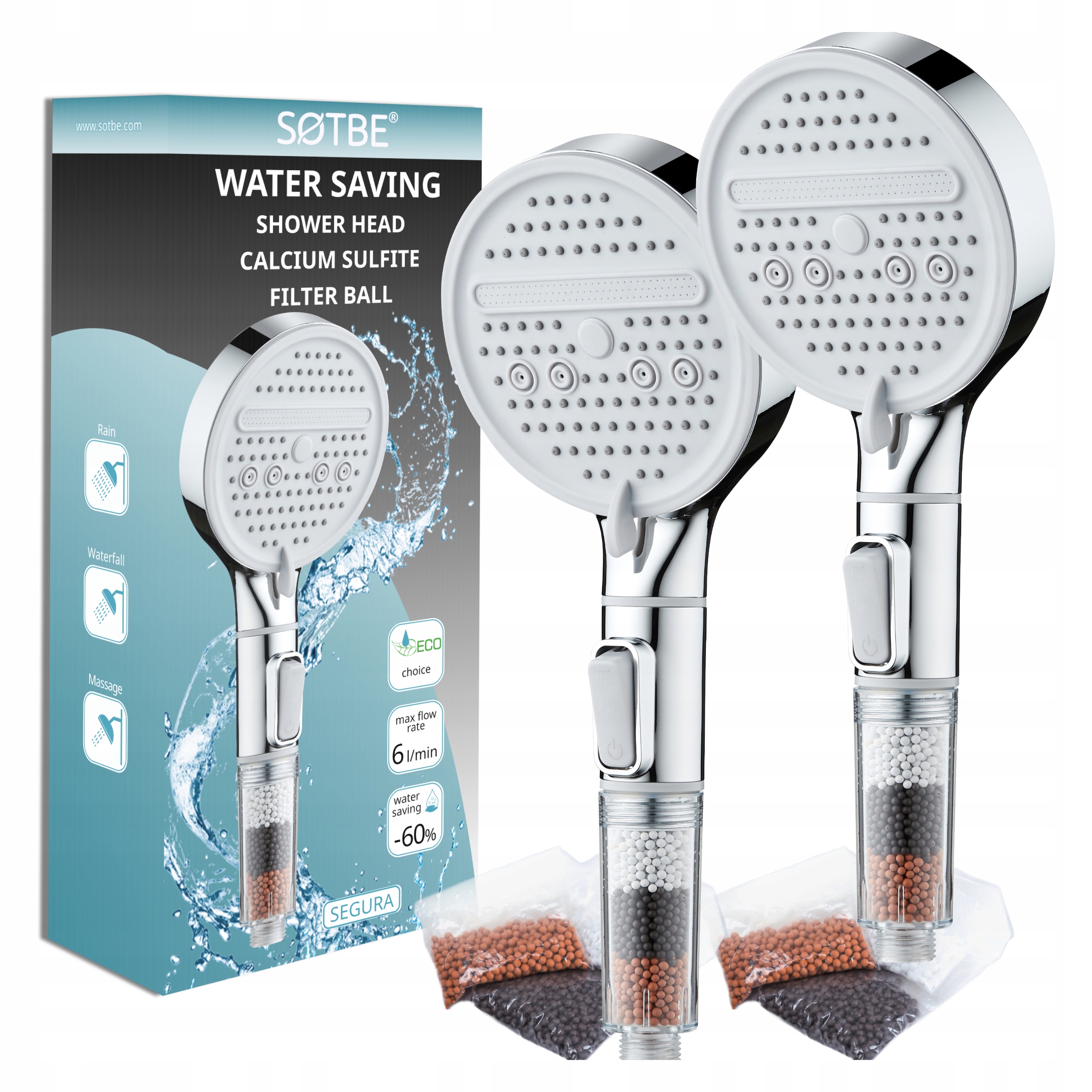 Sprchová Hlavice x2 s filtrem Start Stop, 3 úsporné režimy Sotbe