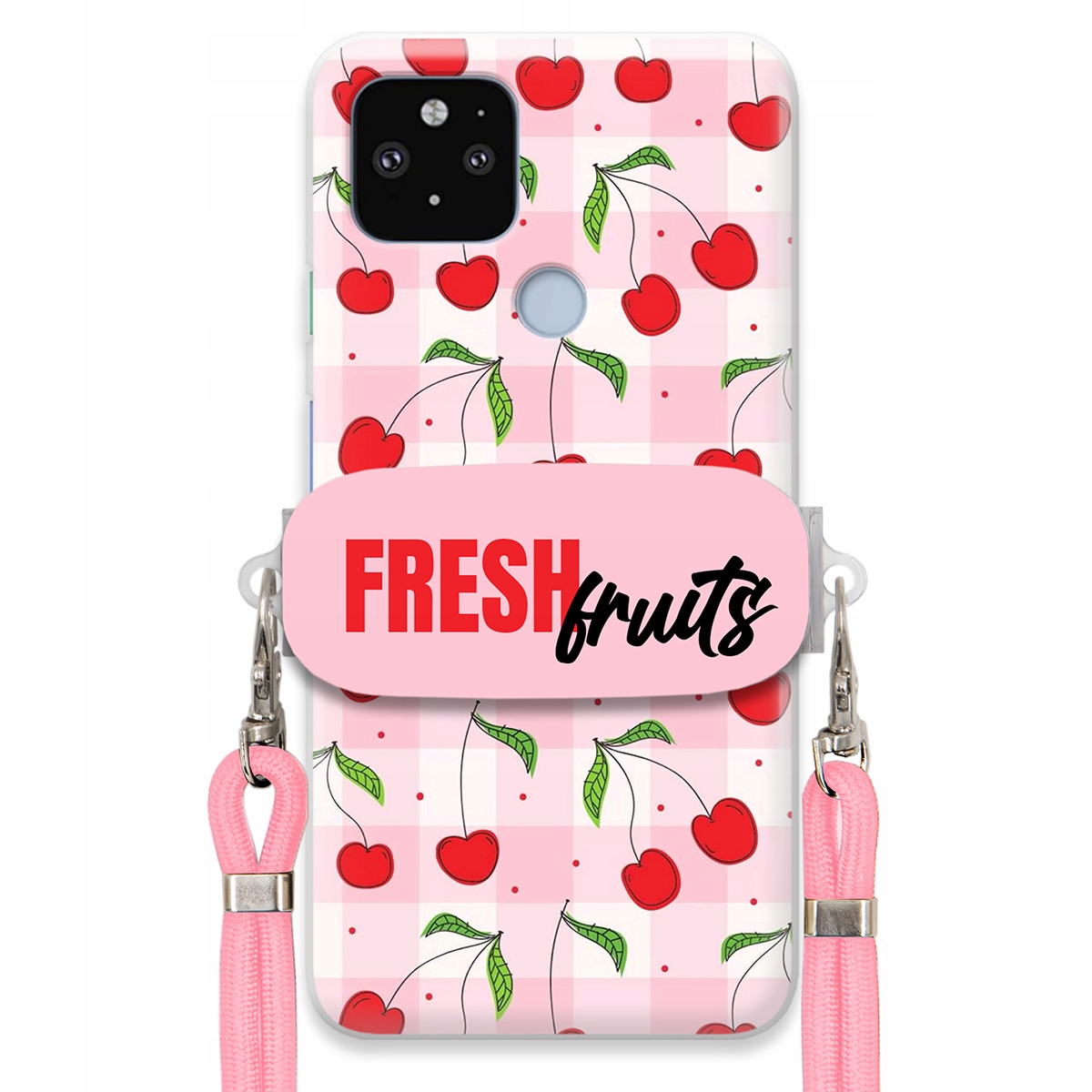 Puzdro pre Google Pixel 5XL Case Držiak šnúrok Ružový Fresh Fruits Mriežka