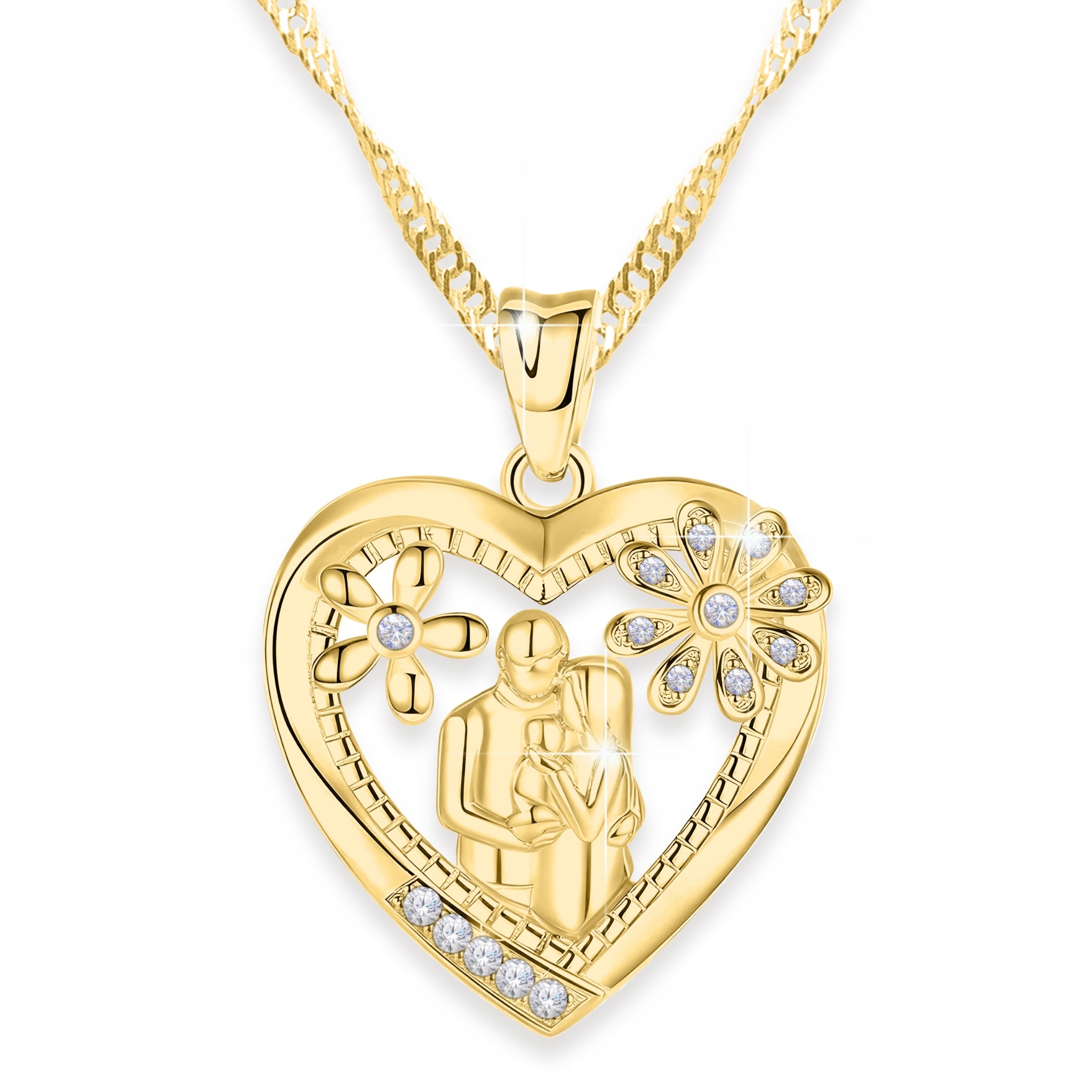 Zlatý náhrdelník Matka s dítětem Rodina s květinami Maminka Dcera Stříbro 925