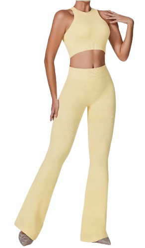 Shein Komplet Damski Sportowy Żółty Top I Spodnie M 1DB