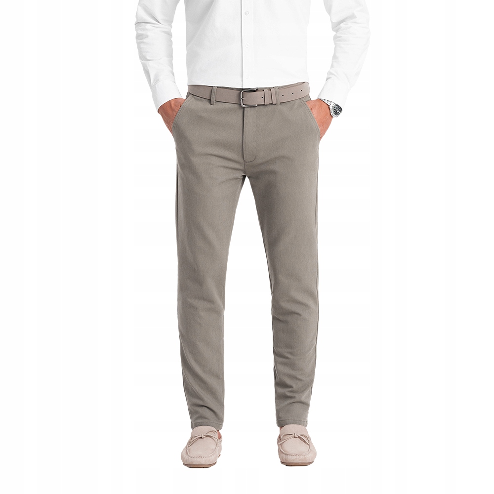 Pánské chino kalhoty s jemnou texturou, tmavě béžové V1 OM-PACP-0188 L