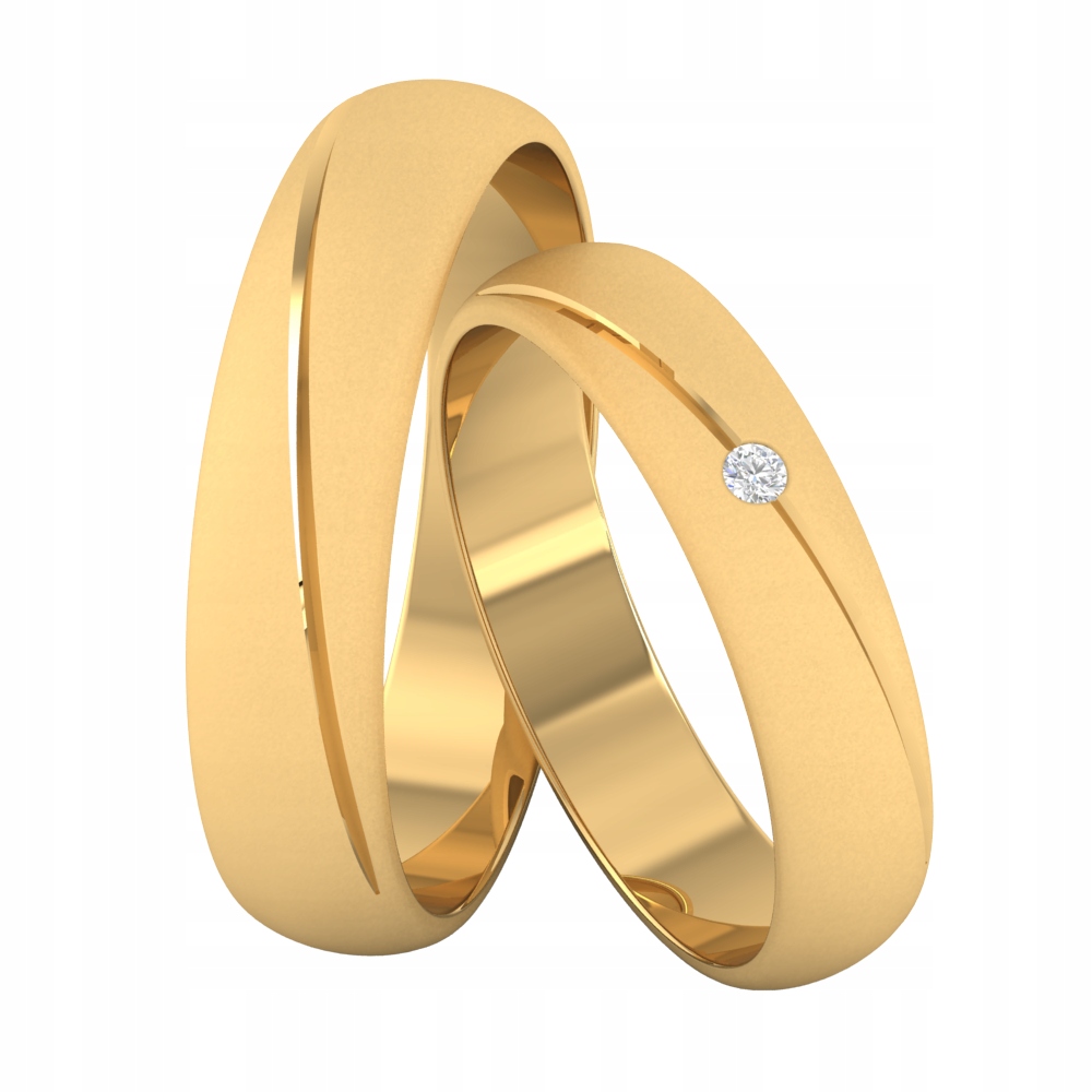 ZŁOTE OBRĄCZKI ŚLUBNE PÓŁOKRĄGŁE MATOWE Z CYRKONIĄ