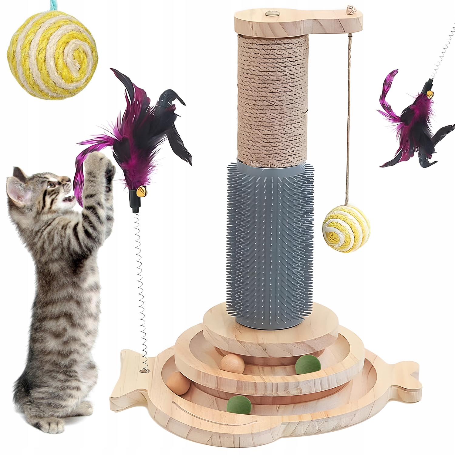 Levně Dřevěné Škrabadlo Pro Kočky Ekologické S Závěsným Míčem 40*29 CM