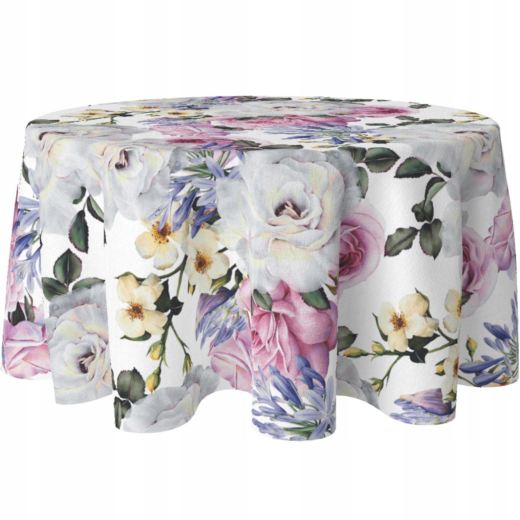 OBRUS OKRĄGŁY NA STÓŁ DEKORACYJNY 140 CM PLAMOODPORNY KOŁO WZÓR KWIATY 010