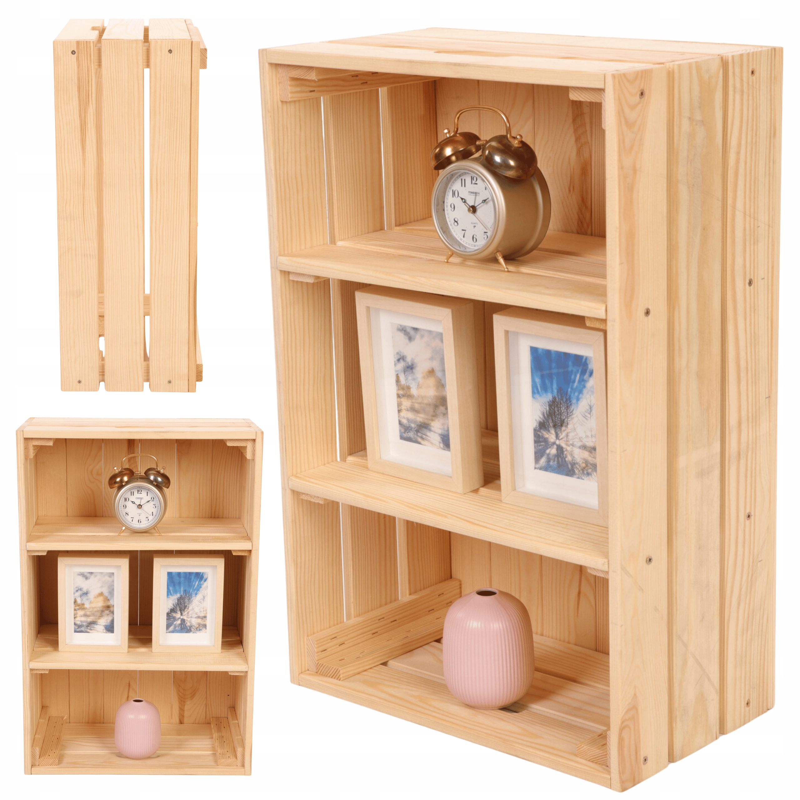 Dřevěná skříňka 2 policemi regál nástěnná stojací skříňka regál Eko Velká