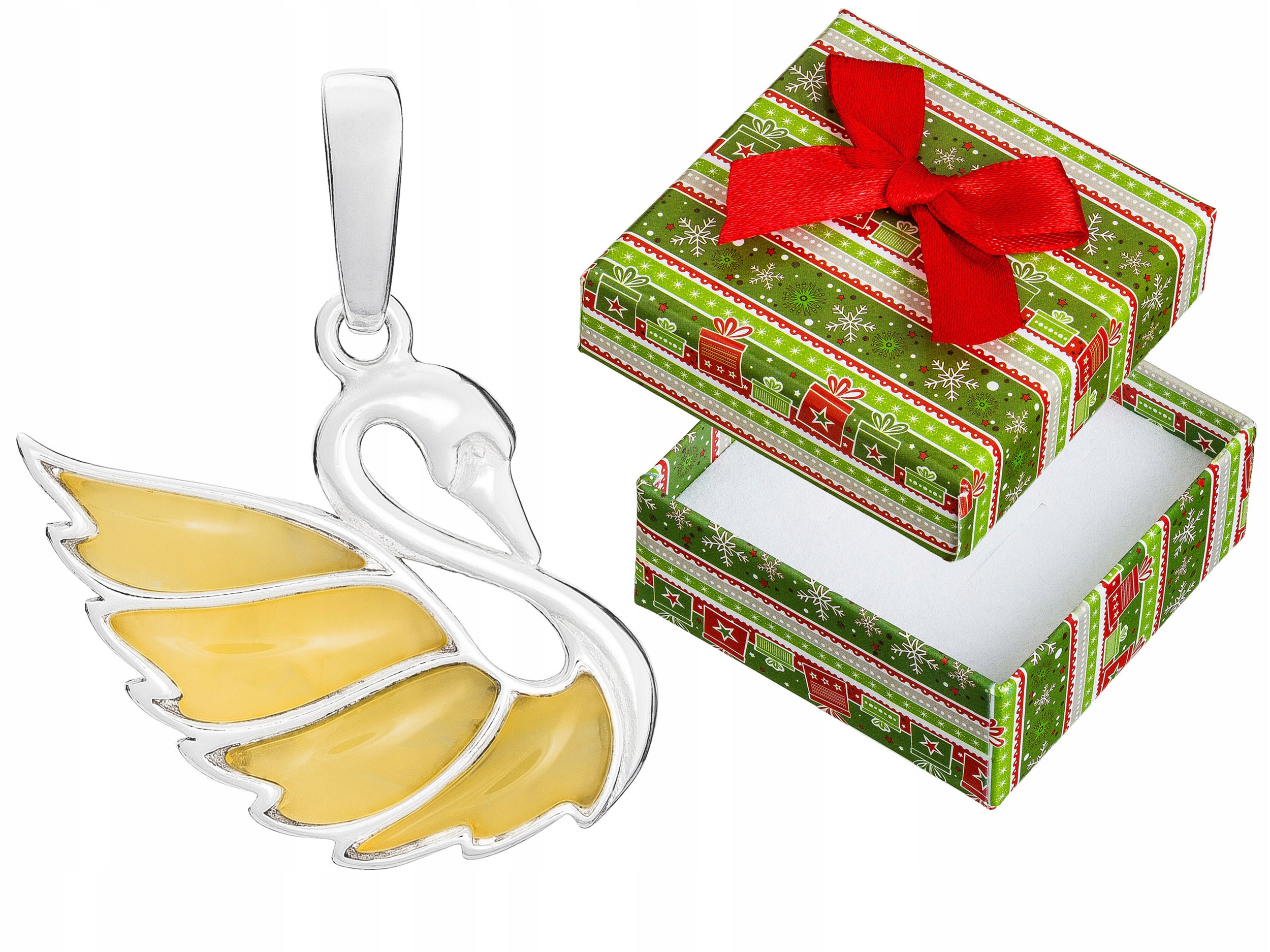 Stříbrný přívěsek Labuť se žlutým jantarem Dámský Přívěsek Pták Stříbro