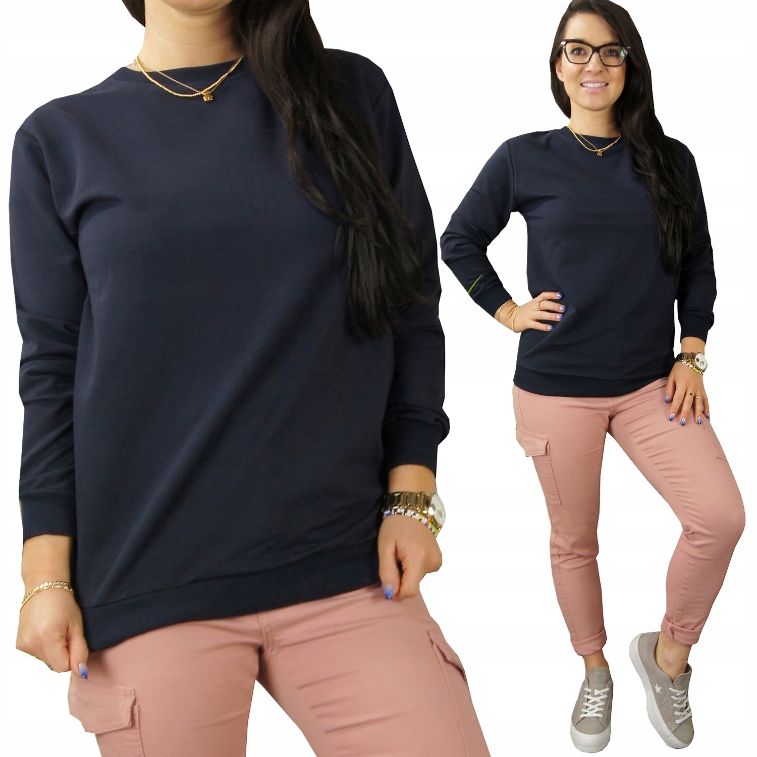 

Modna Bluza Gładka bluzka Damska Dekolt dresowa XL