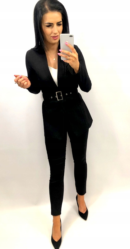 Garnitur damski z paskiem i klamrą CZARNY 4XL 48 Linia plus size (duże rozmiary)