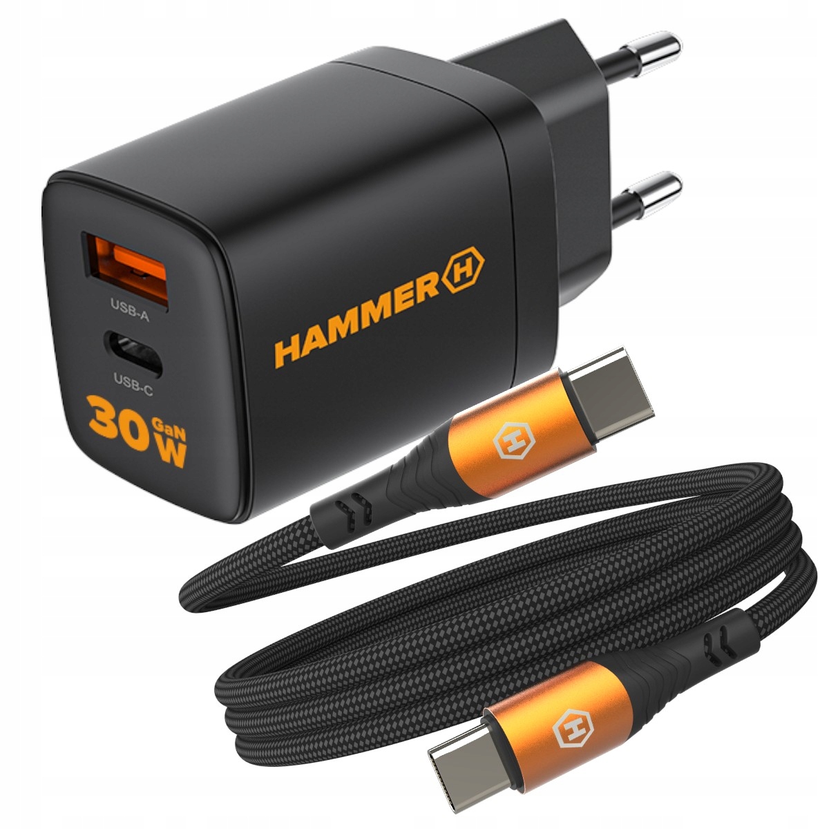Hammer szybka ładowarka podwójna 30W Usb-c mocny kabel 100W do smartfona