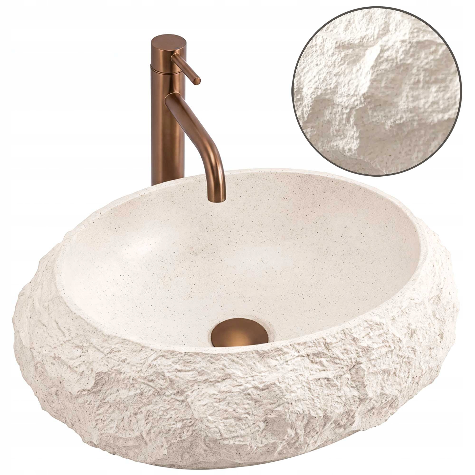 Umywalka Nablatowa Kamienna Beżowa 50 cm Rea Mika Warm Beige Owalna