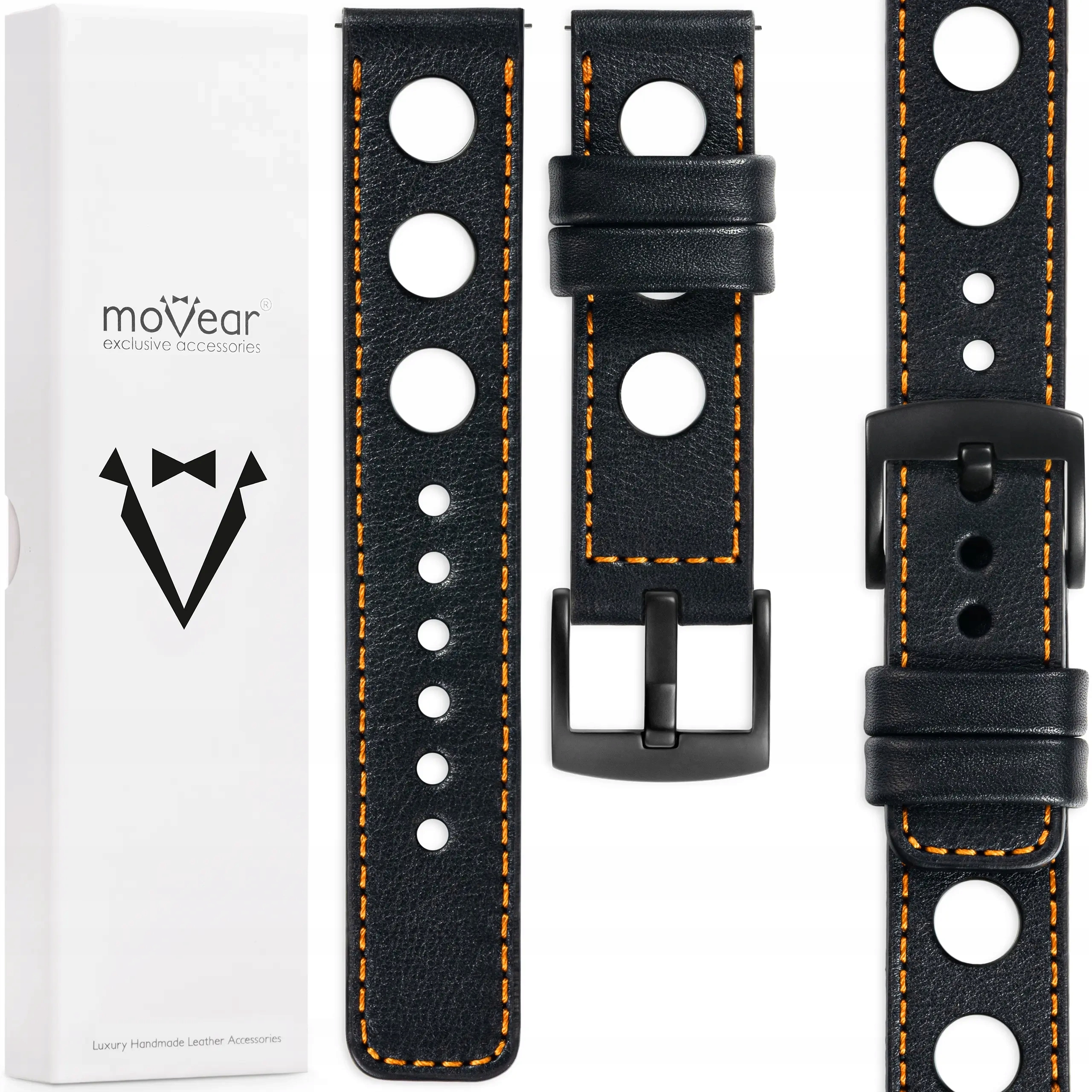 Pásek 24 mm premium k hodinkám Černý elegantní Italská kůže Movear