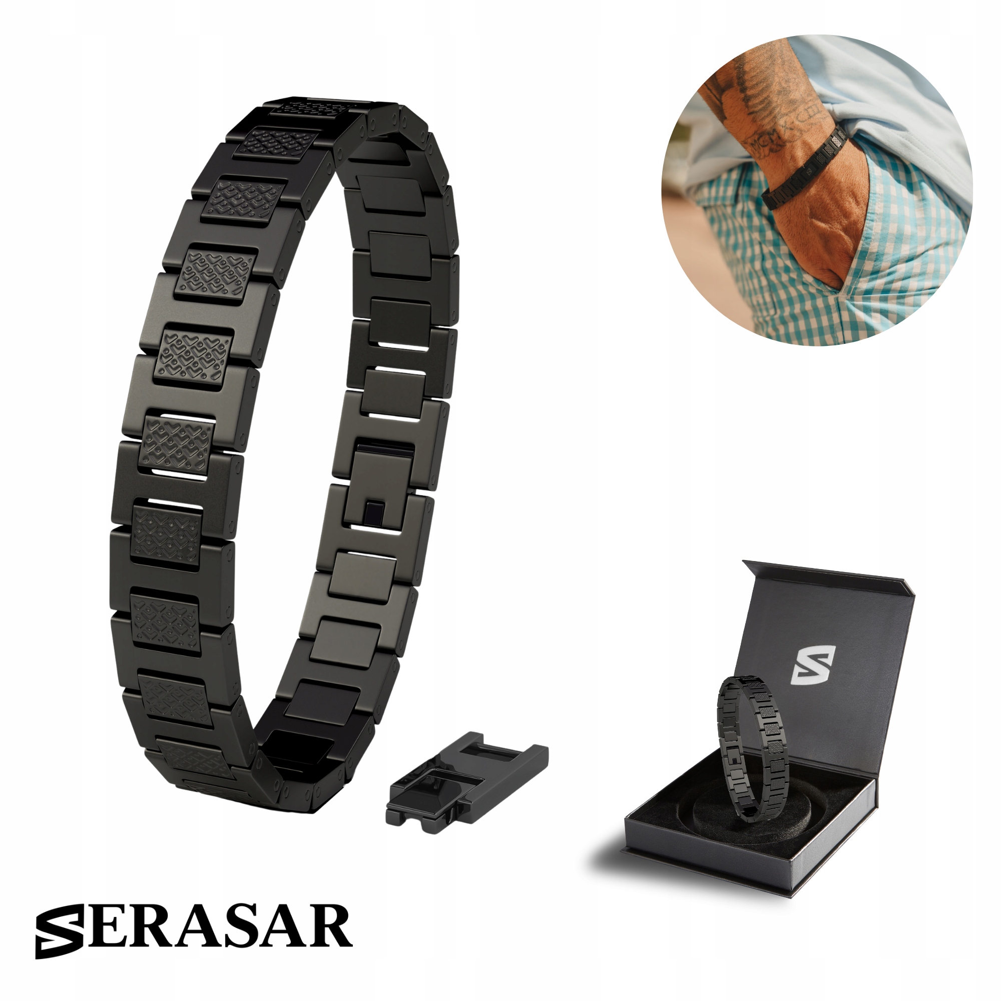 Serasar Pánský náramek z nerezové oceli "Power" černý 17 cm