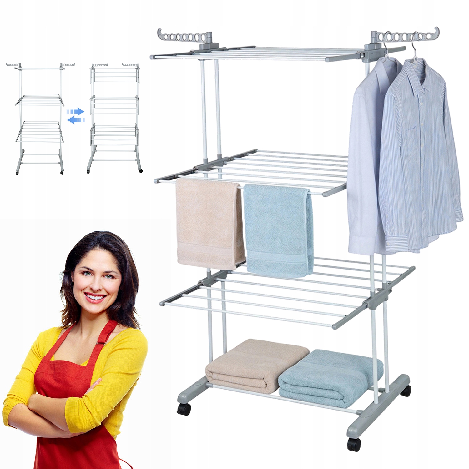 Levně Víceúrovňová Sušák Na Oblečení V 3 Vrstvách S Kolečky A Brzdou