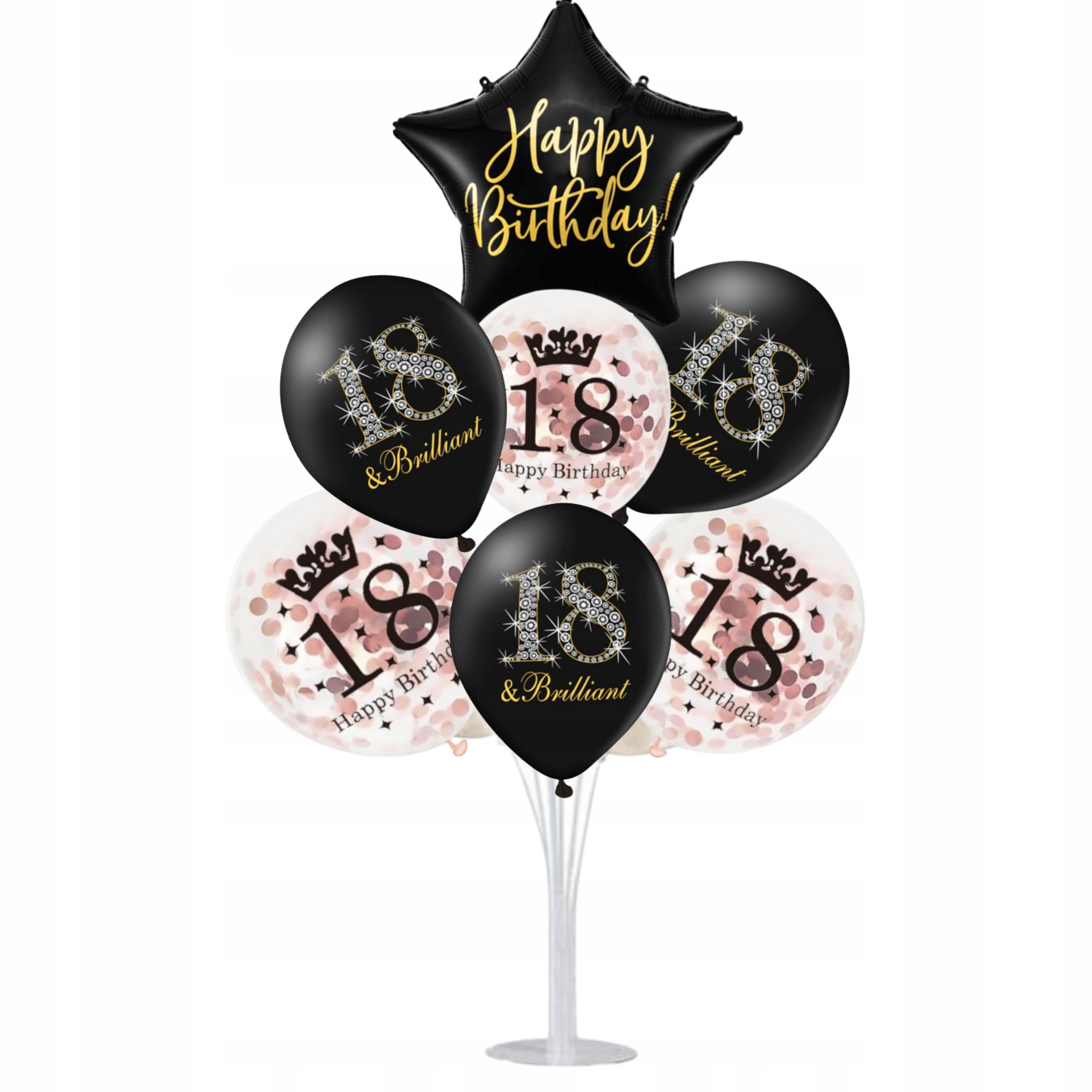 BALONY NA 18 URODZINY ROSE GOLD + STOJAK ZESTAW