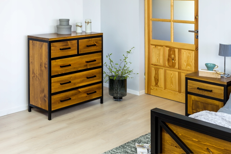 IDUSTRIALNA KOMODA METAL DREWNO STYL LOFT Wysokość mebla 105 cm