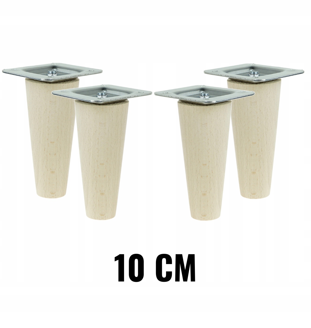 

4 x nóżki bukowe surowe stożek 10 cm z blachami