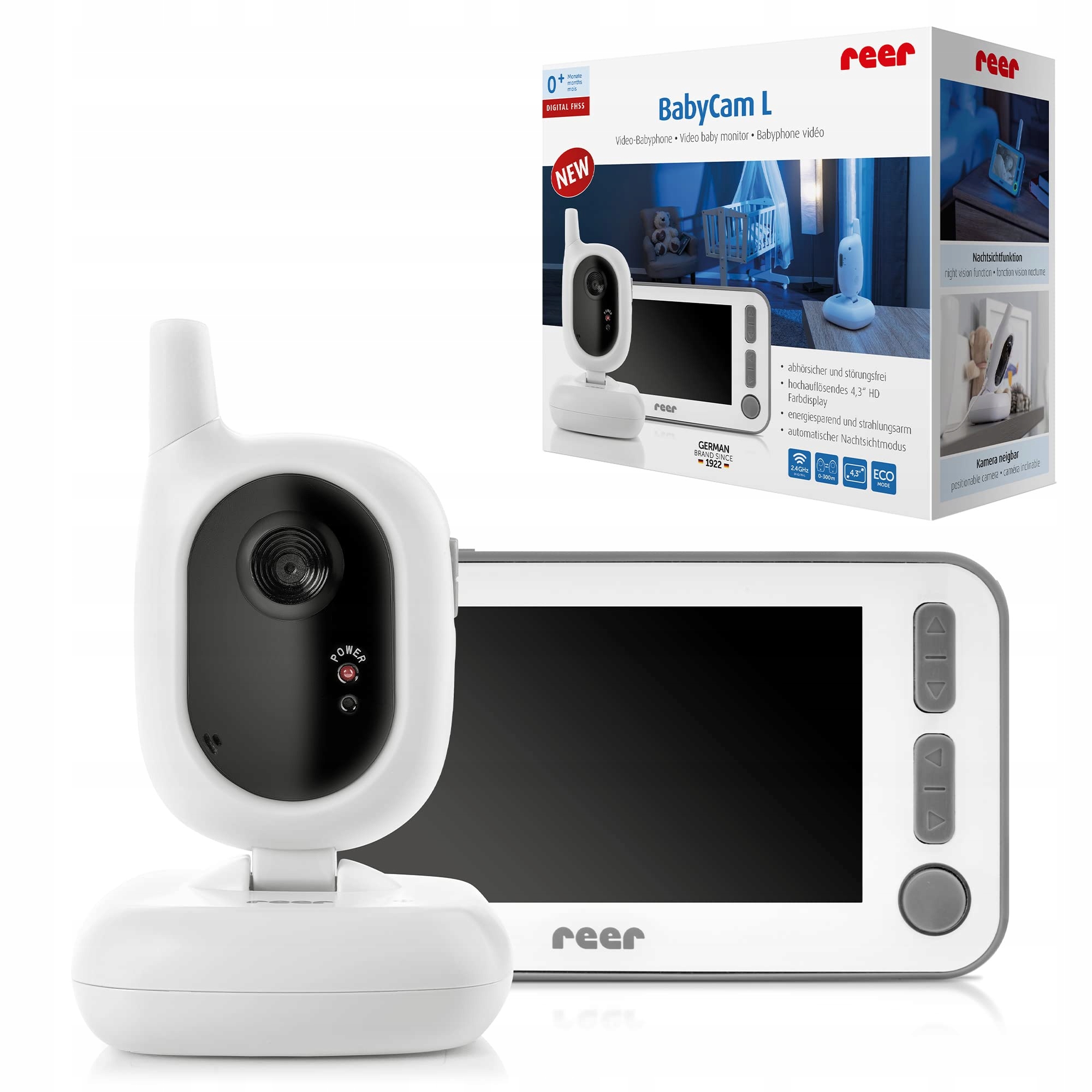 REER BabyCam Niania Elektroniczna 300m Kamera 43" Wyświetlacz