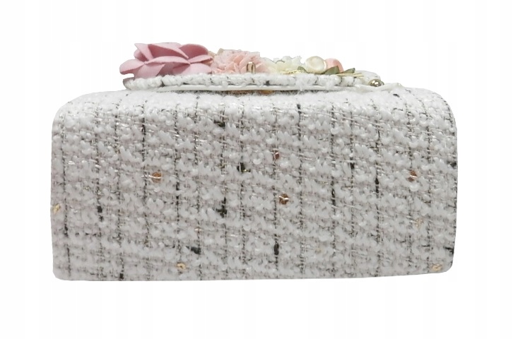TOREBKA KUFEREK MINI ELEGANCKA PERŁY OZDOBIONA KWIATY SZTYWNA NA ŁAŃCUSZKU Model KUFEREK