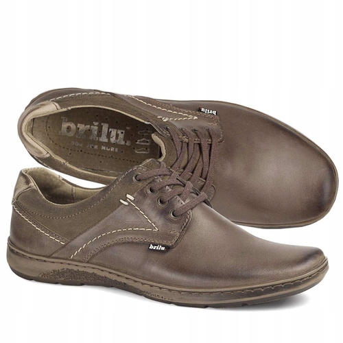Brilu Polskie Skórzane Casualowe Półbuty Męskie Edgar Brązowe 41