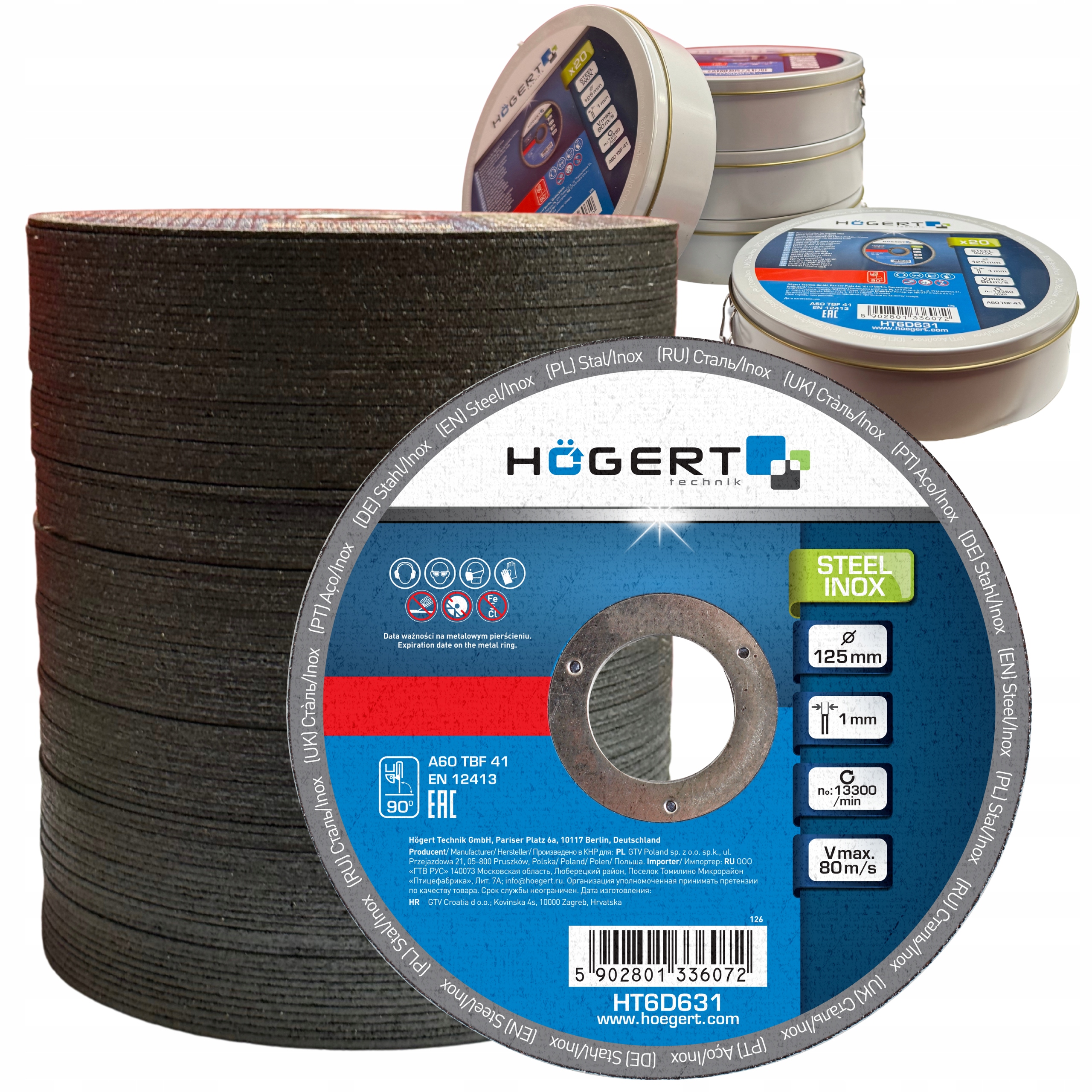 100X Tarcza Do Cięcia Metalu 125mm Inox Stali Nierdzewnej Hogert HT6D631