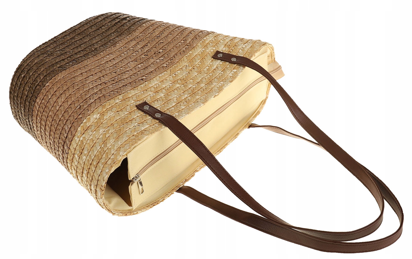 TOREBKA PLECIONA KOSZYK SŁOMIANA NA LATO NA RAMIĘ LEKKA BEŻ Materiał dominujący słoma