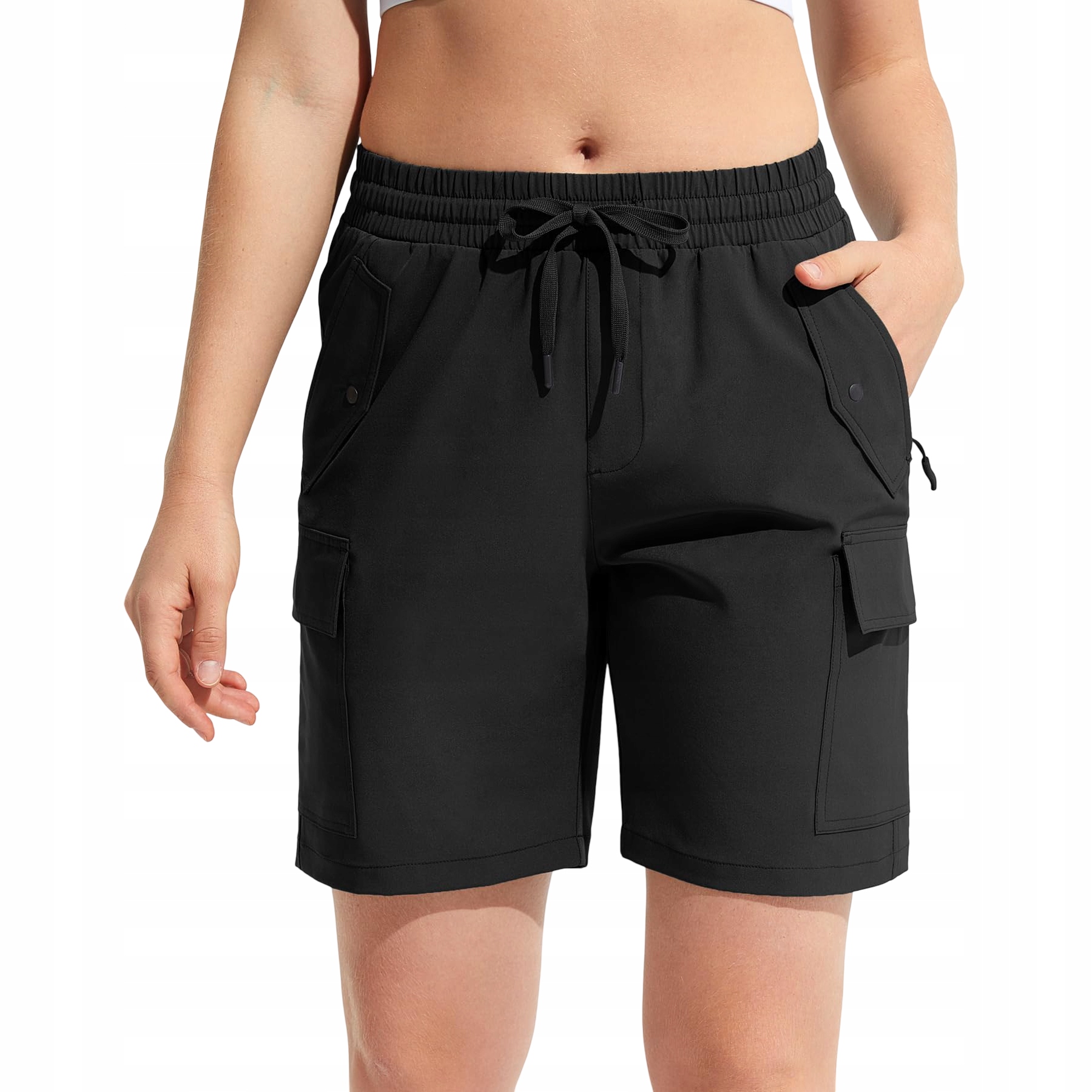 Damskie Spodenki Cargo Sportowe Trekkingowe Treningowe Lekkie Czarne XL