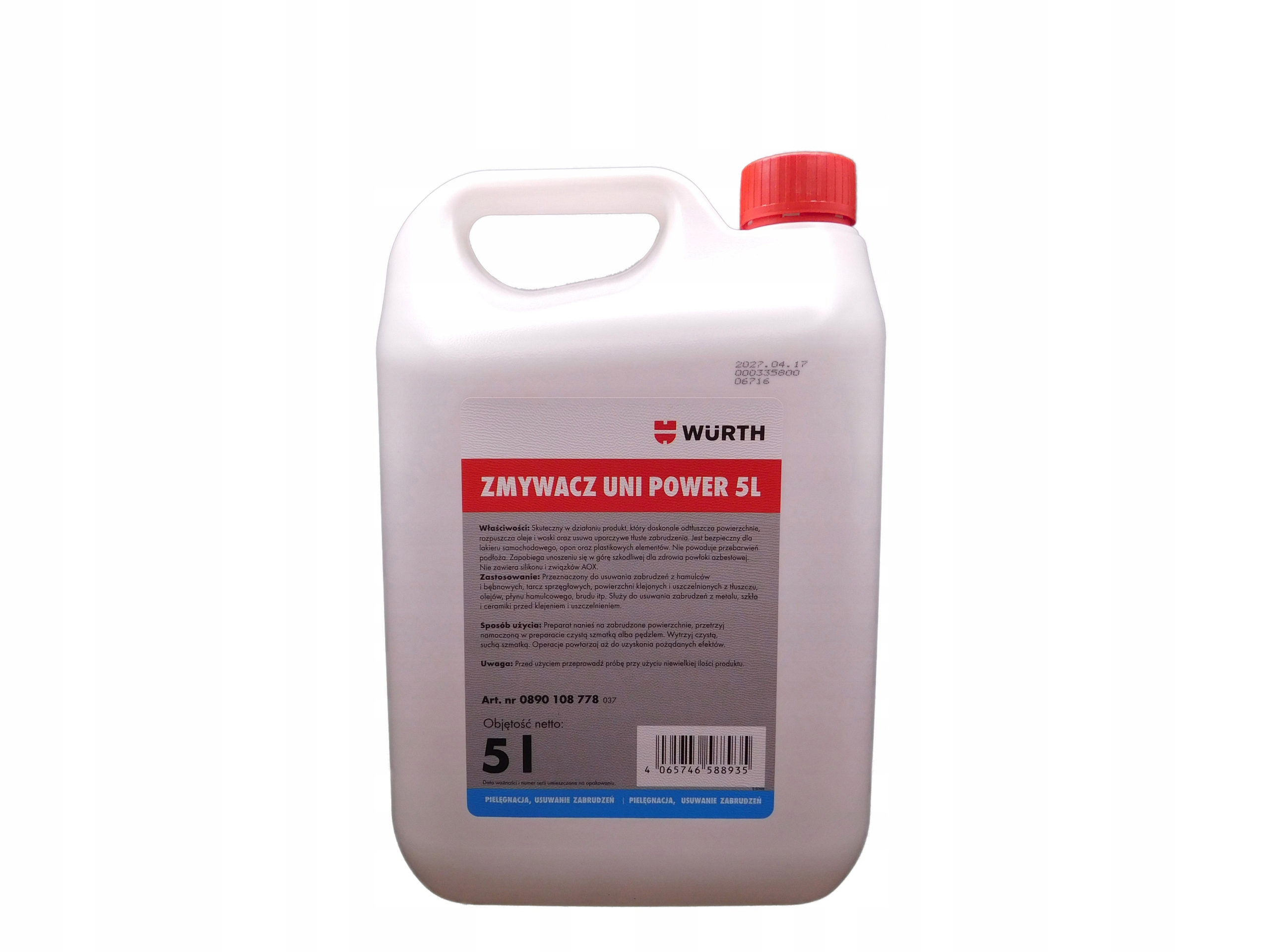 Zmywacz Do Hamulców Wurth Uni Power 5L Uniwersalny,made In Germany